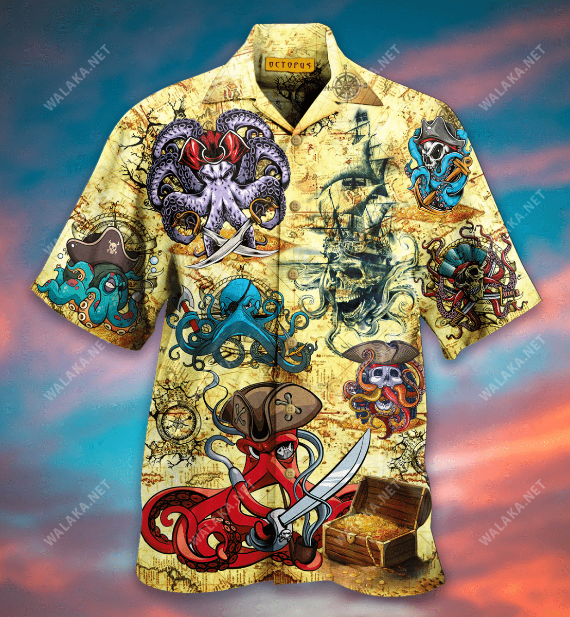 Octopus Pirate Hawaiian Shirt, Cool Pirate Shirt For Adults