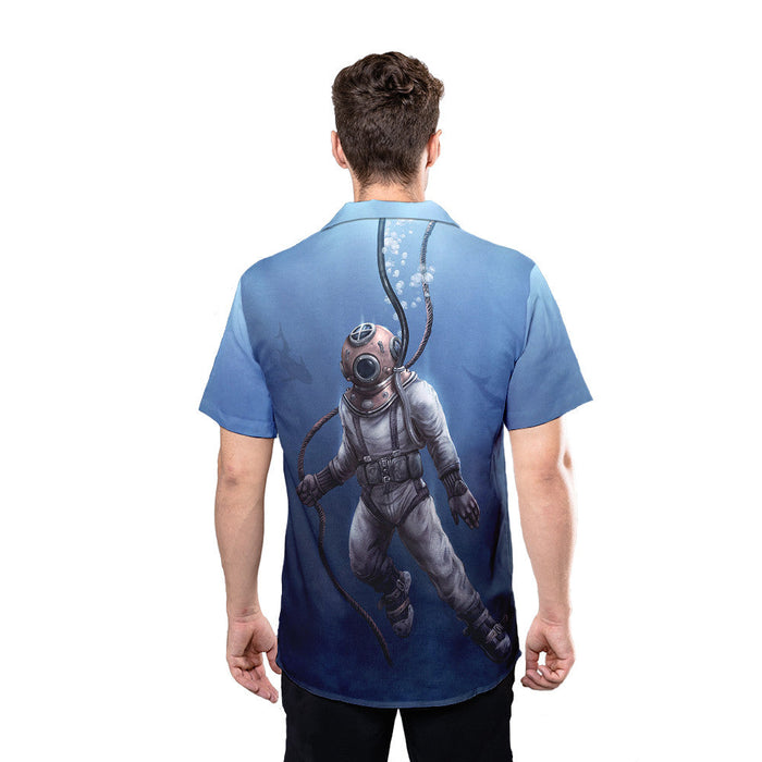 Scuba Diver And Shark Shadow Diving Art Unique Design Unisex Hawaiian Shirt